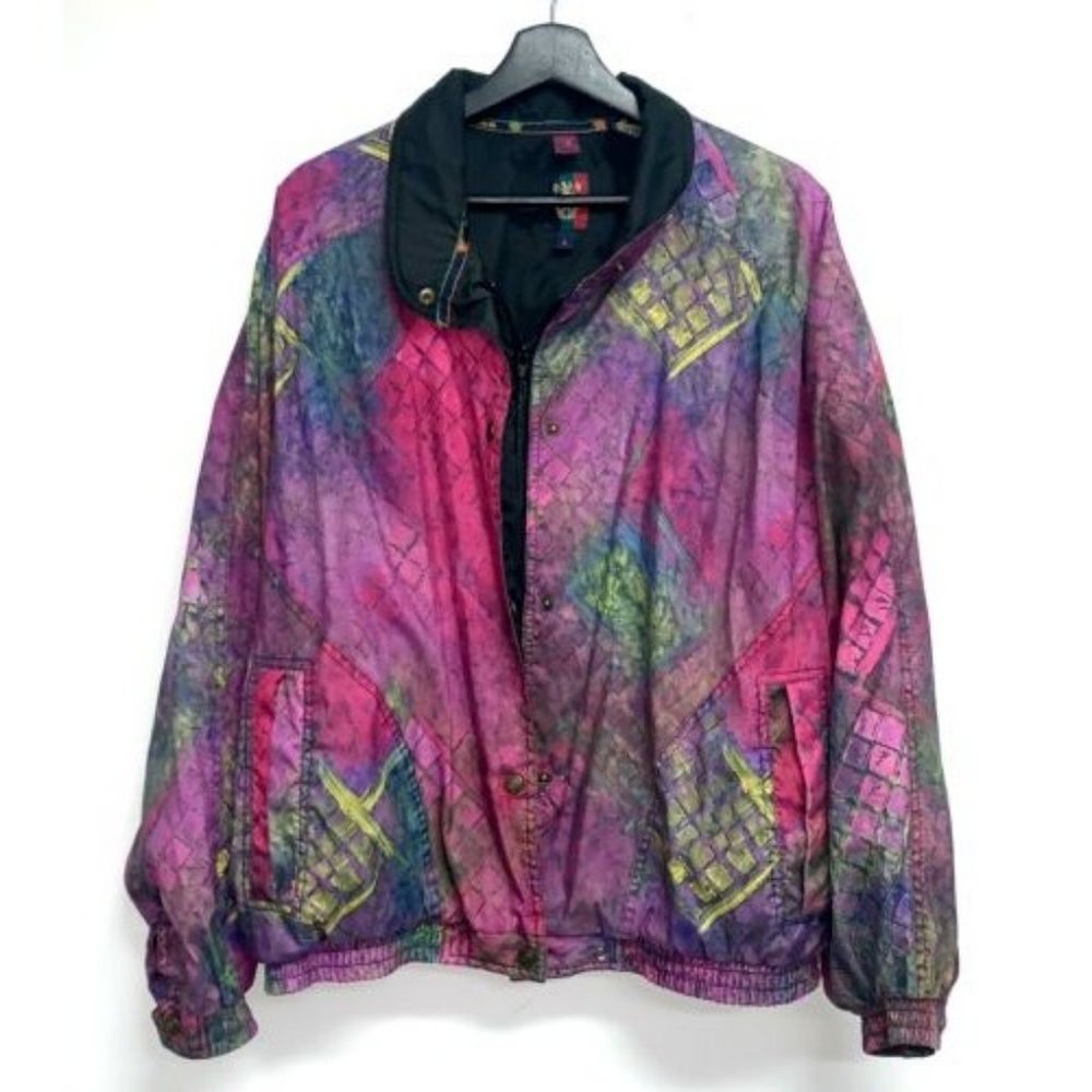 Vintage Sunice Womens Golf Windbreaker Jacket Size L 90's Purple Pink Abstract